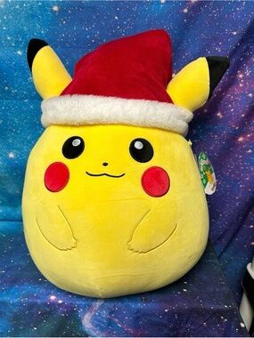 Pokemon Pikachu Plush in Red and White Santa Hat - Yellow, Black, Red